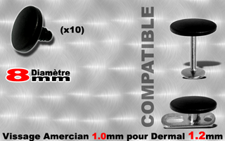 10 disques acier 316 anodise noir - pour dermal et labret 1.2 (vissage amercain) - verifiez les references compatbiles. diametre 8 mm