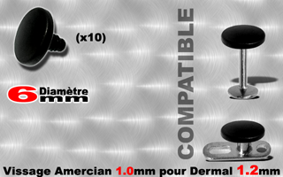 10 disques acier 316 anodise noir - pour dermal et labret 1.2 (vissage amercain) - verifiez les references compatbiles. diametre 6 mm