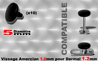 10 disques acier 316 anodise noir - pour dermal et labret 1.2 (vissage amercain) - verifiez les references compatbiles. diametre 5 mm