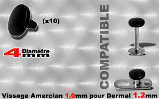 10 disques acier 316 anodise noir - pour dermal et labret 1.2 (vissage amercain) - verifiez les references compatbiles. diametre 4 mm