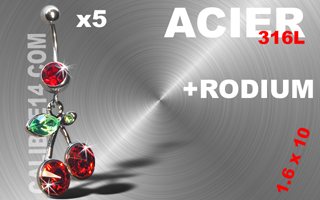 lot de 5 bananes acier 316 - 1.6 x 10 + rodium - cerise - model identique a la photo