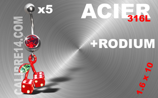 lot de 5 bananes acier 316 - 1.6 x 10 + rodium - cerise - model identique a la photo