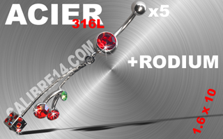 lot de 5 bananes acier 316 - 1.6 x 10 + rodium - cerise - model identique a la photo