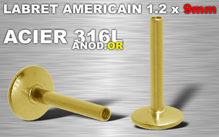 lot de 10 bases labret american acier 1.2 x 9 mm - acier 316l - anodise or - disque de base 4 mm