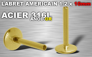 lot de 10 bases labret american acier 1.2 x 10 mm - acier 316l - anodise or - disque de base 4 mm