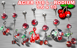 lot de 7 bananes acier 316l + rodium - model cerises - 1.6 x 10