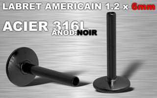 lot de 10 bases labret american acier 1.2 x 6 mm - acier 316l - anodise noir - disque de base 4 mm