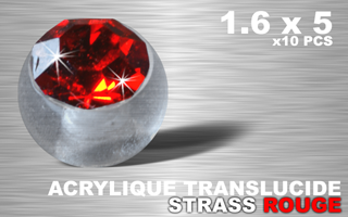 lot de 10 boules acrylique translucides 1.6 x 5 - strass rouge vif