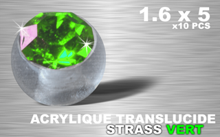 lot de 10 boules acrylique translucides 1.6 x 5 - strass vert