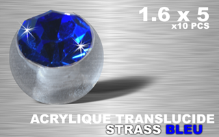 lot de 10 boules acrylique translucides 1.6 x 5 - strass bleu