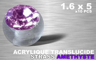 lot de 10 boules acrylique translucides 1.6 x 5 - strass amethyste