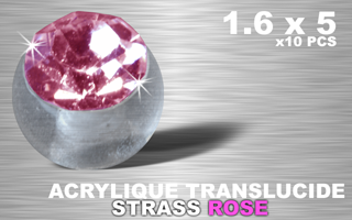 lot de 10 boules acrylique translucides 1.6 x 5 - strass rose