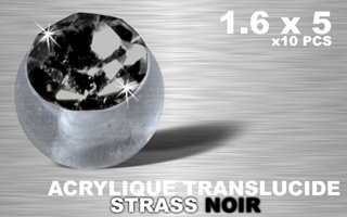 lot de 10 boules acrylique translucides 1.6 x 5 - strass noir