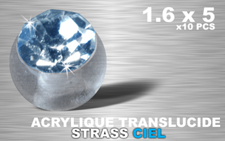 lot de 10 boules acrylique translucides 1.6 x 5 - strass ciel