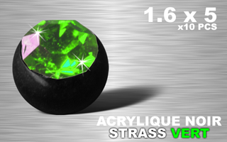 lot de 10 boules acrylique noire 1.6 x 5 - strass vert