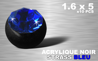 lot de 10 boules acrylique noire 1.6 x 5 - strass bleu
