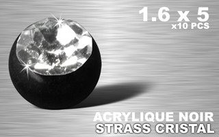 lot de 10 boules acrylique noire 1.6 x 5 - strass cristal