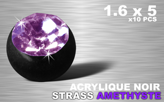 lot de 10 boules acrylique noire 1.6 x 5 - strass amethyste