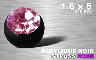lot de 10 boules acrylique noire 1.6 x 5 - strass rose