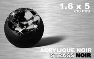 lot de 10 boules acrylique noire 1.6 x 5 - strass noir
