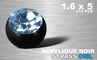 lot de 10 boules acrylique noire 1.6 x 5 - strass ciel