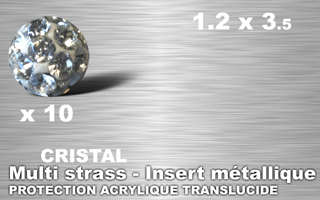 lot de 10 boules multi strass cristal 1.2 x 3.5 - insert metallique - revetement acrylique translucide pour eviter la chute des strass