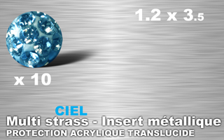 lot de 10 boules multi strass ciel 1.2 x 3.5 - insert metallique - revetement acrylique translucide pour eviter la chute des strass