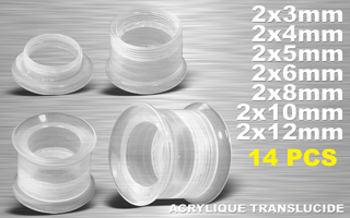 lot de 14 flesh tunnel acrylique transparent double eyelet