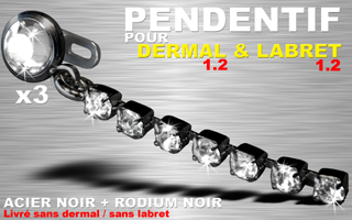 lot de 3 pendentif acier noir + rodium noir et strass cristal sertis- pour labret et dermal 1.2 - livre sans labret et sans dermal - verifiez les compatibilites