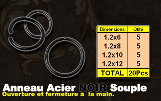 lot de 20 anneaux acier noir souple, ouverture et fermture a la main. calibre 1.2 mm