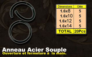 lot de 20 anneaux acier noir souple, ouverture et fermture a la main. calibre 1.6 mm