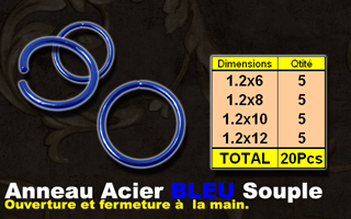 lot de 20 anneaux acier bleu souple, ouverture et fermture a la main. calibre 1.2 mm