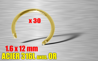lot de 30 ciculaire sans boules 1.6 x 12 - acier 316 l anod. or