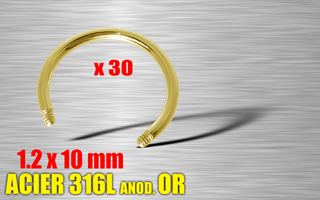 lot de 30 ciculaire sans boules 1.2 x 10 - acier 316 l anod. or