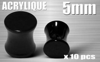 lot de 10 plugs echancres acrylique noir - 5 mm
