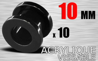 lot de 10 flesh tunnel acrylique vissable noir diametre 10 mm