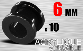 lot de 10 flesh tunnel acrylique vissable noir diametre 6 mm