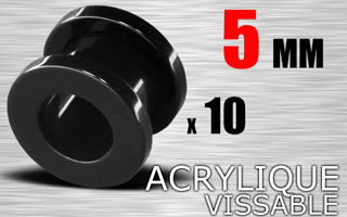 lot de 10 flesh tunnel acrylique vissable noir diametre 5 mm