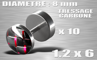 lot de 10 faux elargisseur acier 1.2 x 6 - tressage carbone rouge - diametre 8 mm