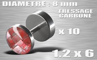 lot de 10 faux elargisseur acier 1.2 x 6 - tressage carbone rose - diametre 8 mm