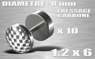 lot de 10 faux elargisseur acier 1.2 x 6 - tressage carbone blanc - diametre 8 mm