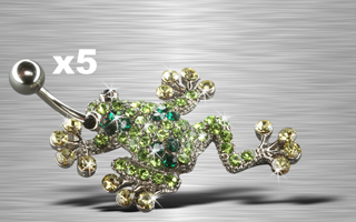 lot de 5 grenouille multi strass - barre acier 316 1.6 x 10 - boule 5 mm