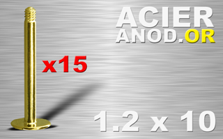 lot de 15 tiges labret acier anod. or 1.2 x 10 - disque de base 4 mm