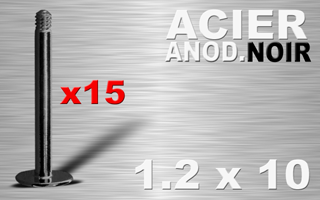 lot de 15 tiges labret acier noir 1.2 x 10 - disque de base 4 mm