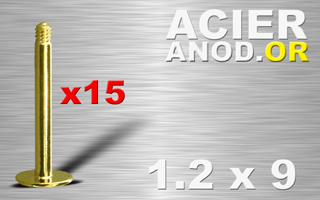 lot de 15 tiges labret acier anod. or 1.2 x 9 - disque de base 4 mm