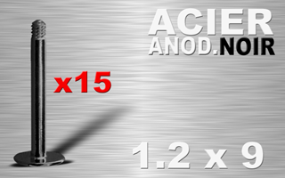 lot de 15 tiges labret acier anod. noir 1.2 x 9 - disque de base 4 mm
