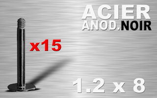 lot de 15 tiges labret acier anod. noir 1.2 x 8 - disque de base 4 mm