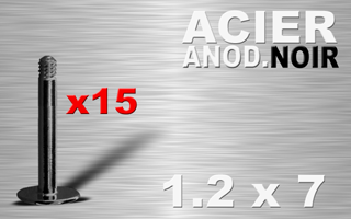 lot de 15 tiges labret acier anod. noir 1.2 x 7 - disque de base 4 mm