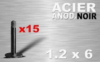 lot de 15 tiges labret acier anod. noir 1.2 x 6 - disque de base 4 mm