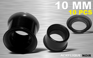 lot de 10 flesh tub acrylique noir vissable - diametre 10 mm